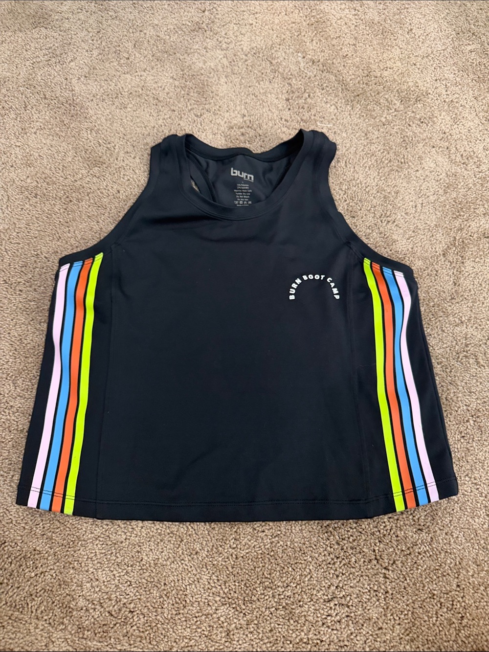 Bum Boot Camp Black Athletic Crop Tank with Multicolor Side Stripes